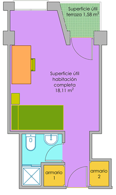 Distribución de una habitación individual del Colegio Mayor